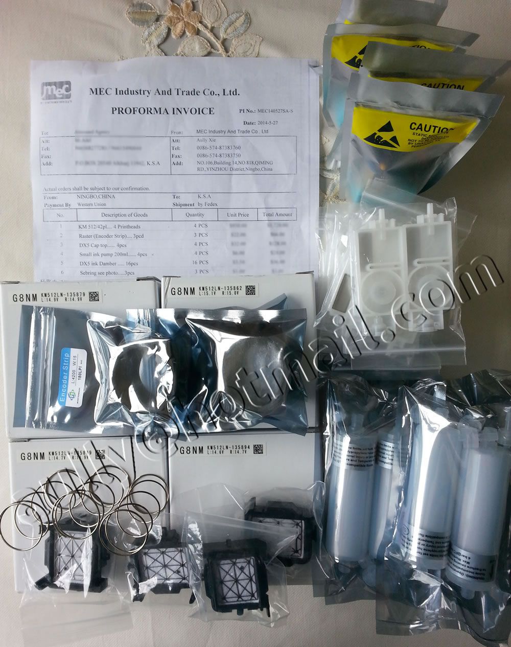 Order MEC140527SA-S (Konica 512/41pl heads/ Epson DX5 parts/Ink Pump/Ink Filter) to Saudi Arabia