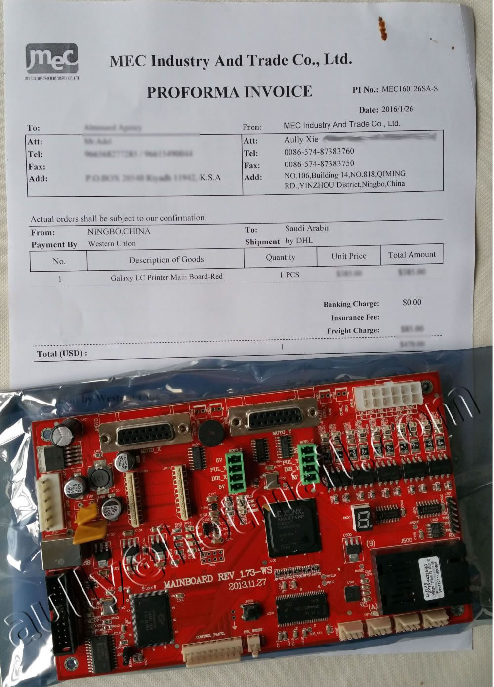 MEC160126SA-S (Galaxy LC Printer Main Board) to Saudi Arabia