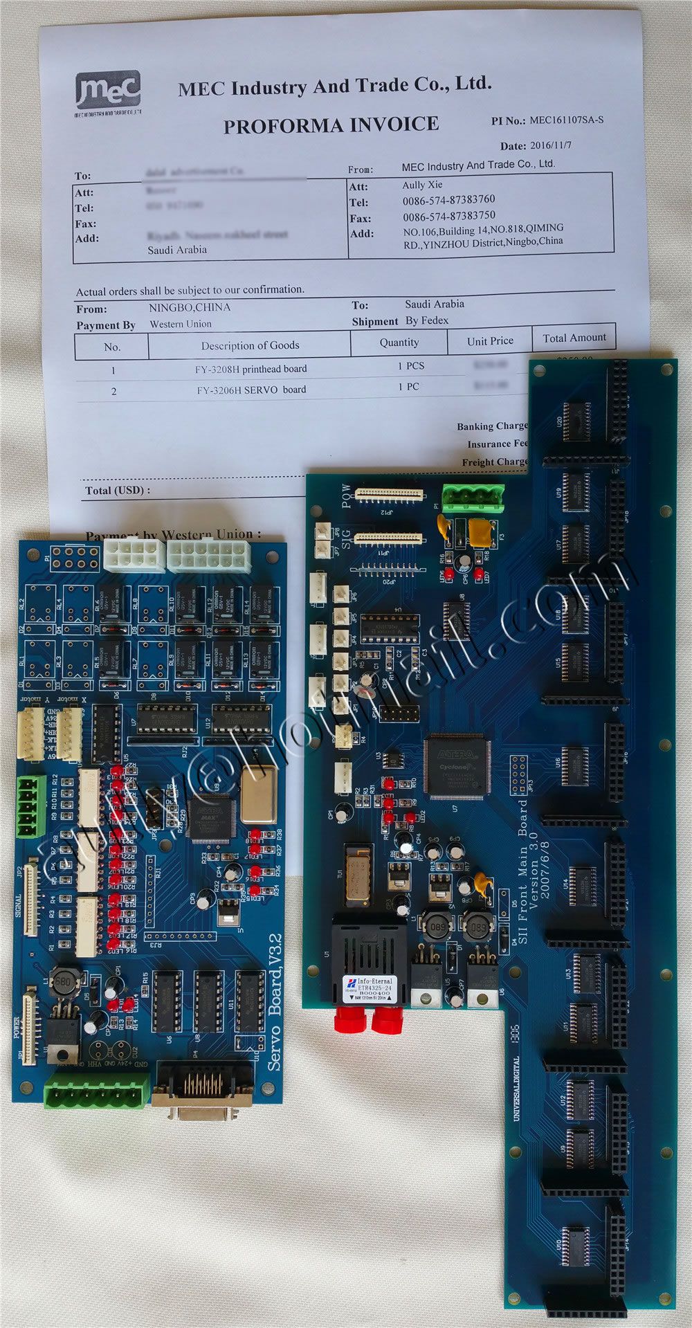 MEC161107SA-S (Printhead Board/Servo Board for Infiniti FY-3206H) to Saudi Arabia