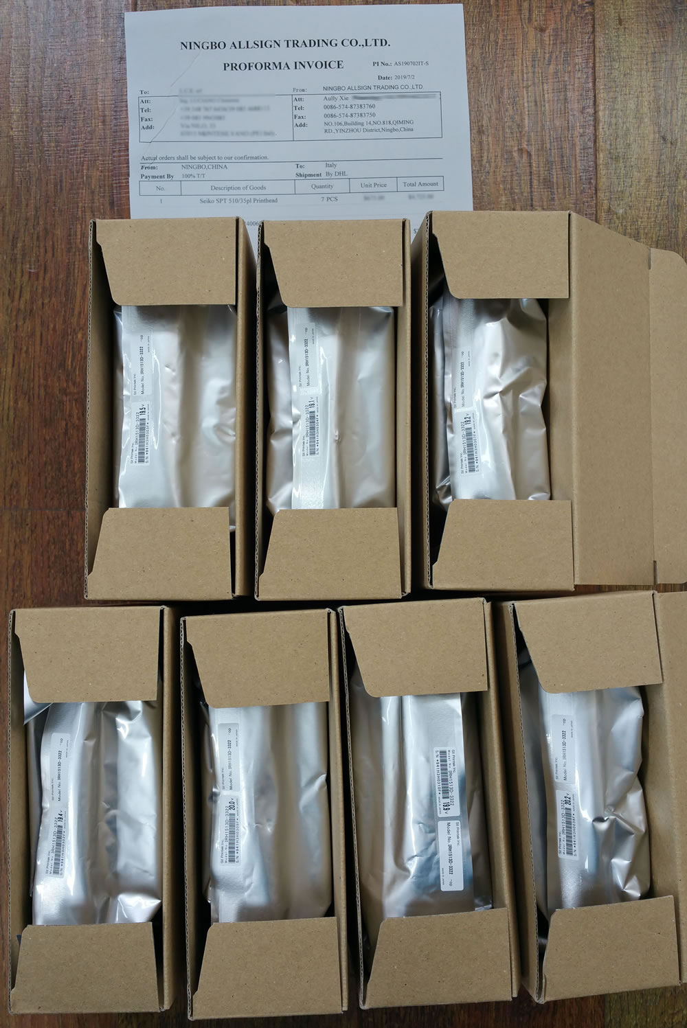 AS190702IT-S (7PCS Seiko SPT 510/35pl Printhead) to Italy