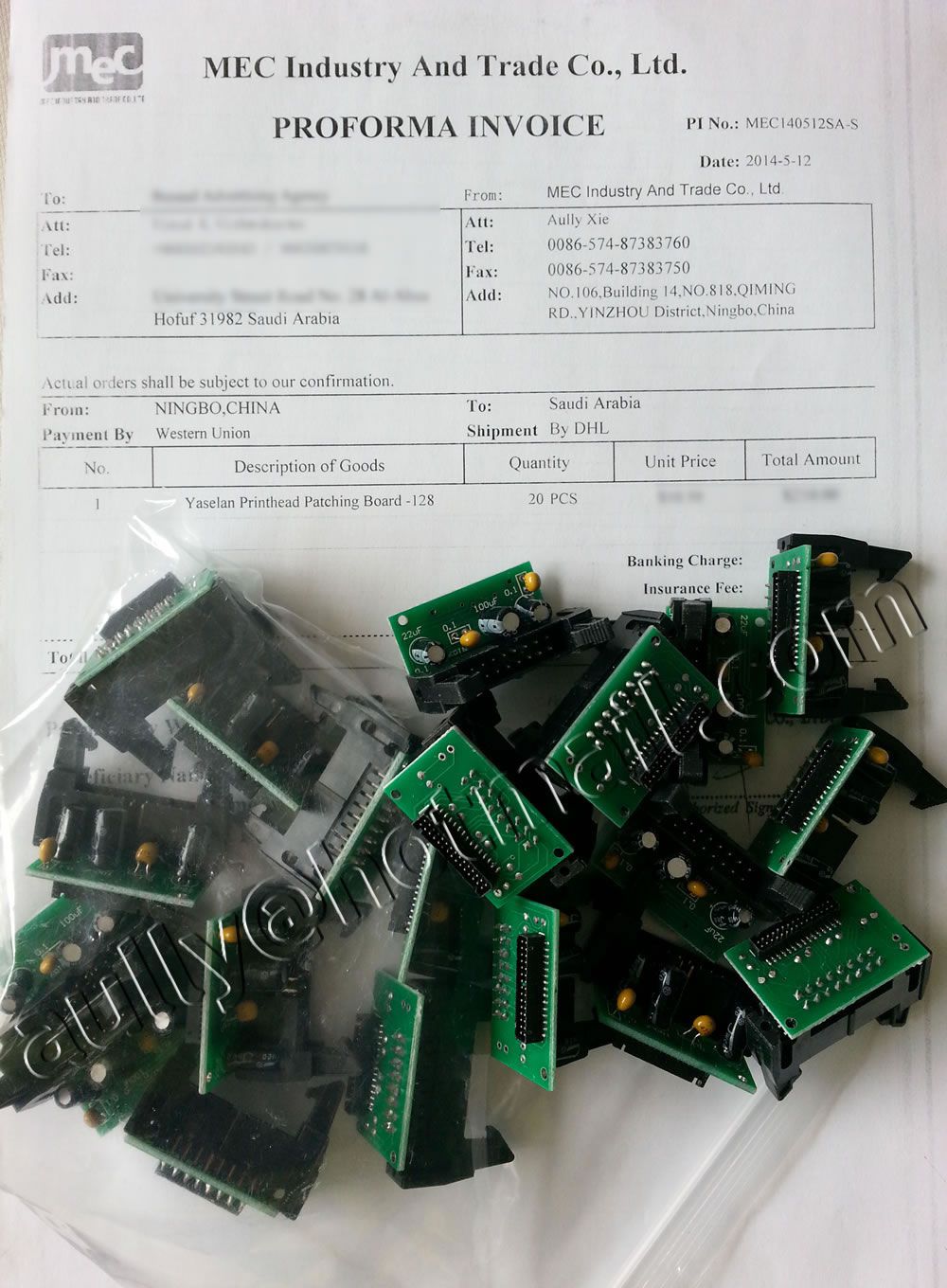 Order MEC140512SA-S (Yaselan Printhead Patching Board -128) to Saudi Arabia