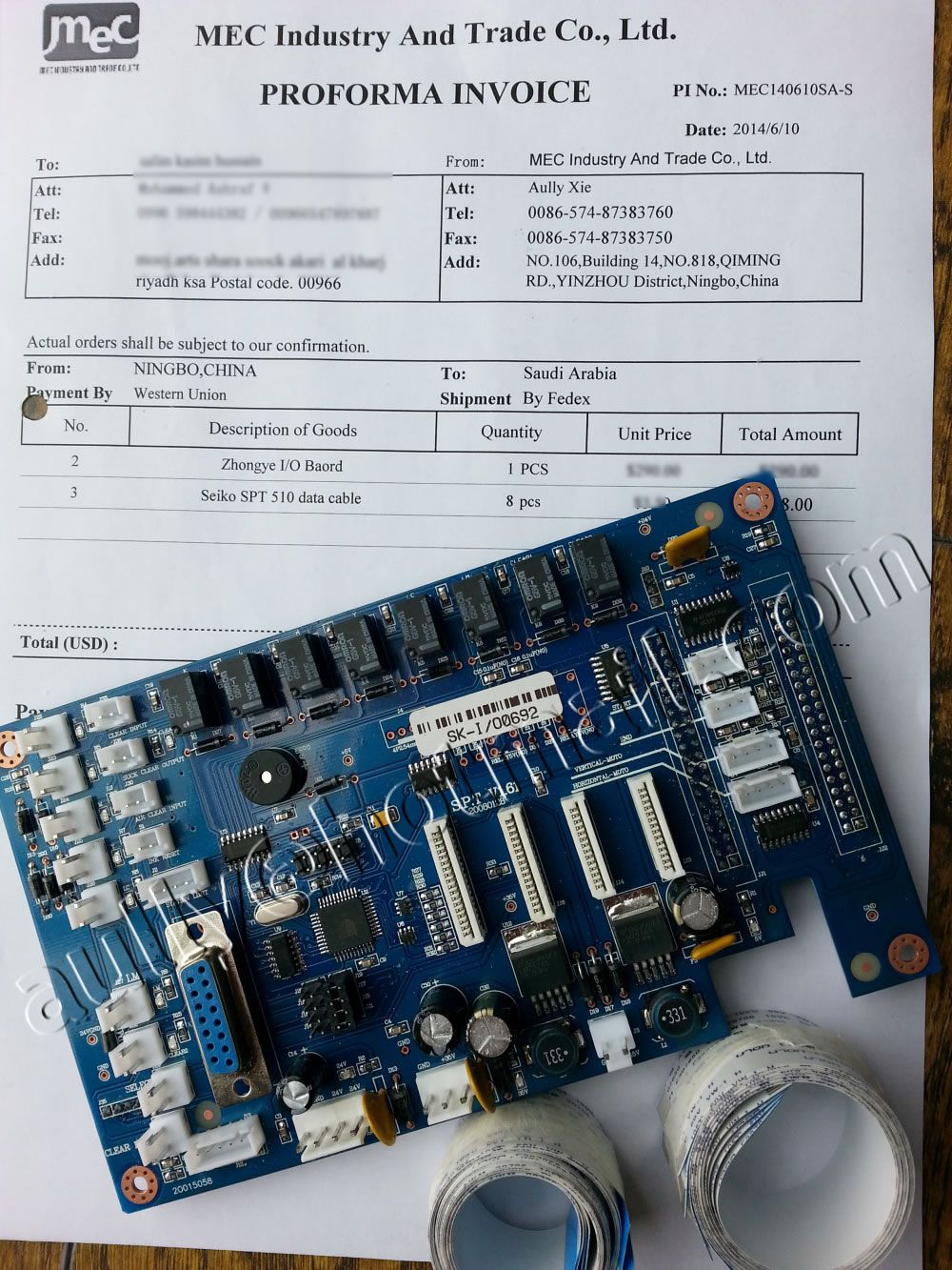 MEC140610SA-S(Zhongye I/O Board & Printhead data cable) to Saudi Arabia