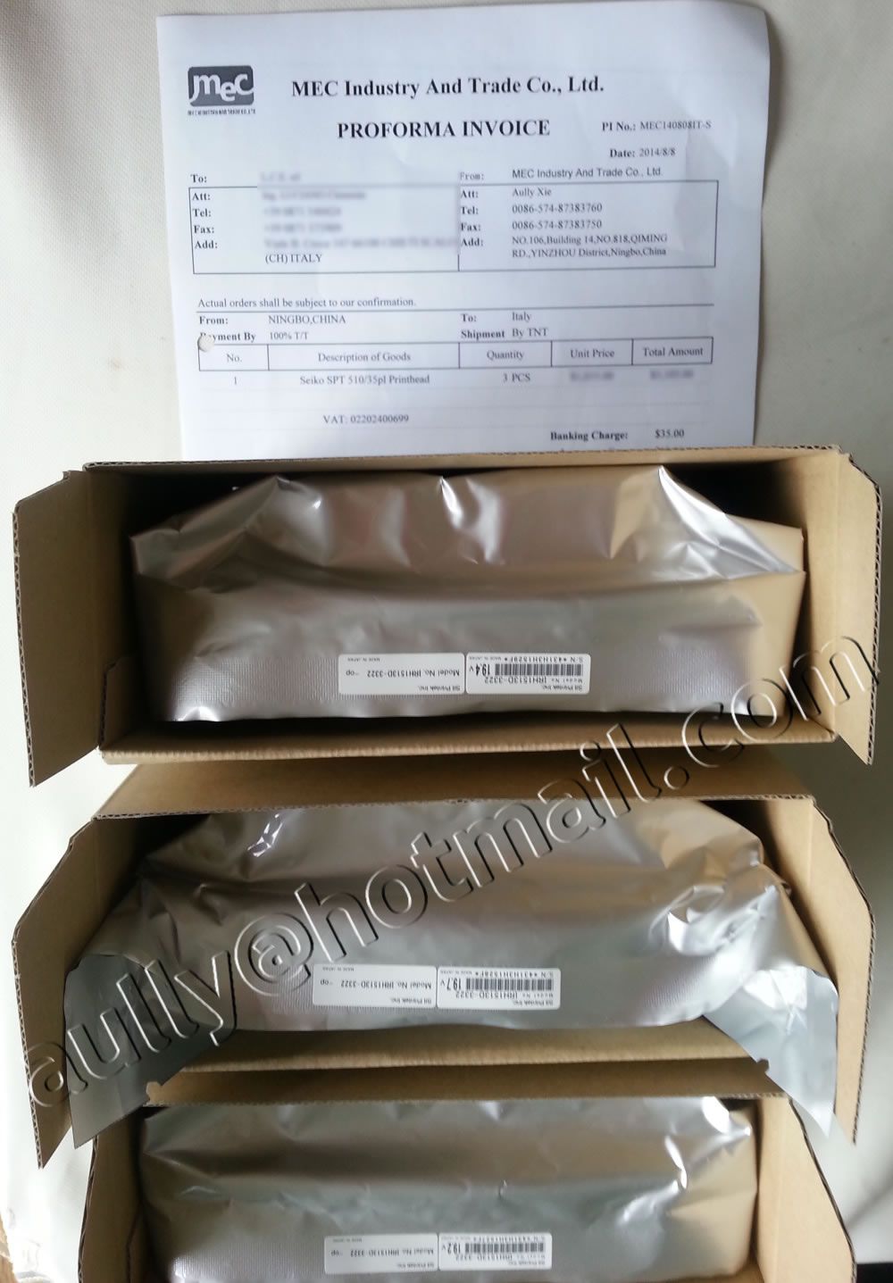 MEC140808IT-S(3PCS Seiko SPT510/35PL Printhead) to Italy