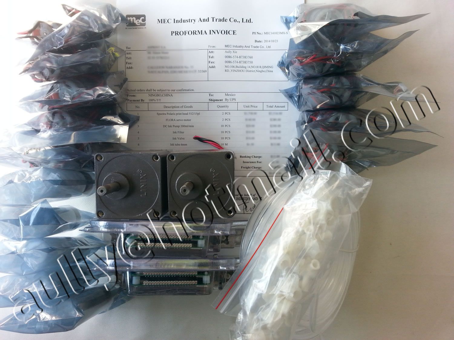 MEC141023MX-S
(Spectra Polaris 512/15pl / FLORA servo motor / Ink Pump / Filter / Tube) to Mexico