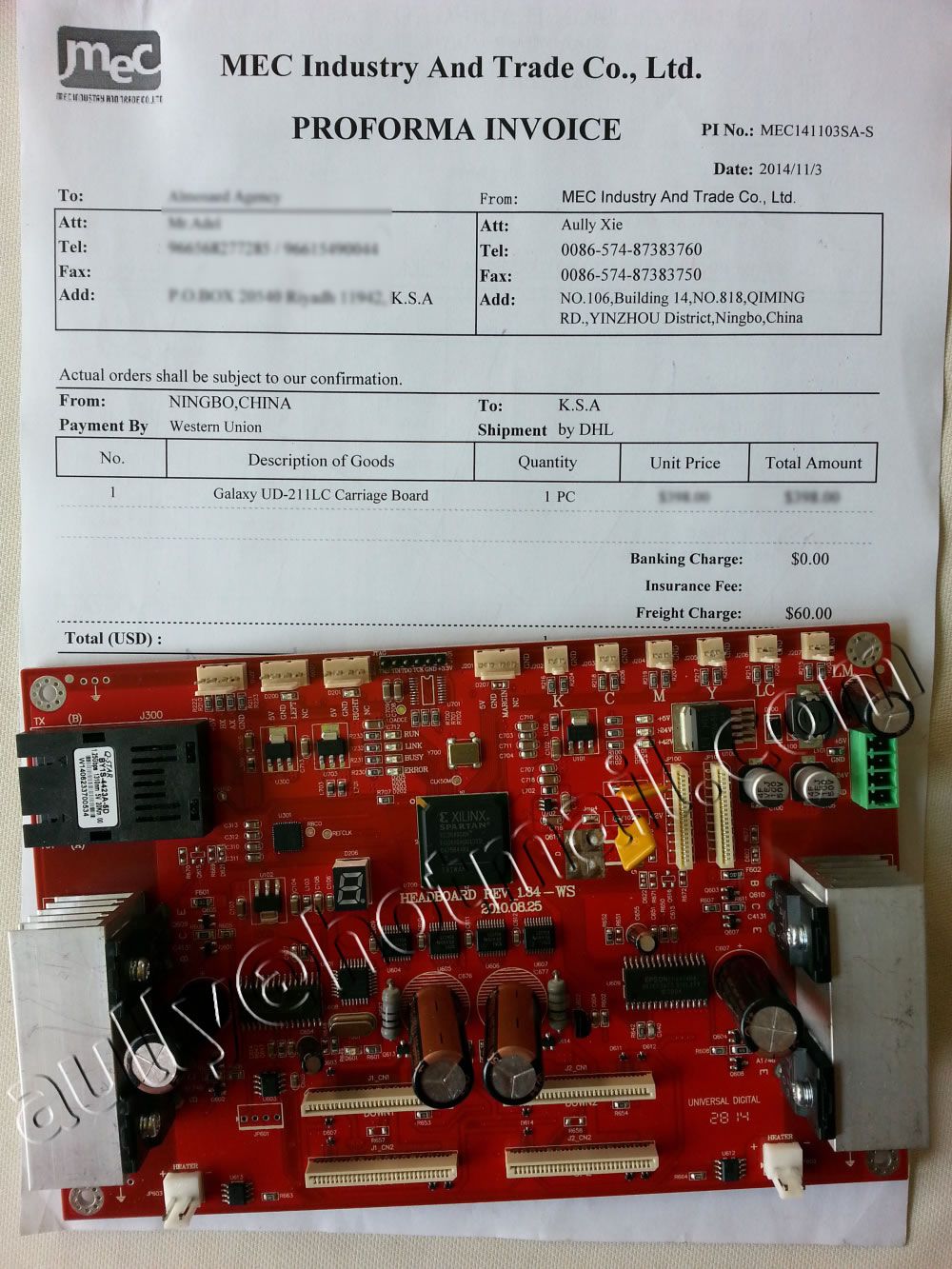 MEC141103SA-S(Galaxy UD-211LC Carriage Board) to Saudi Arabia