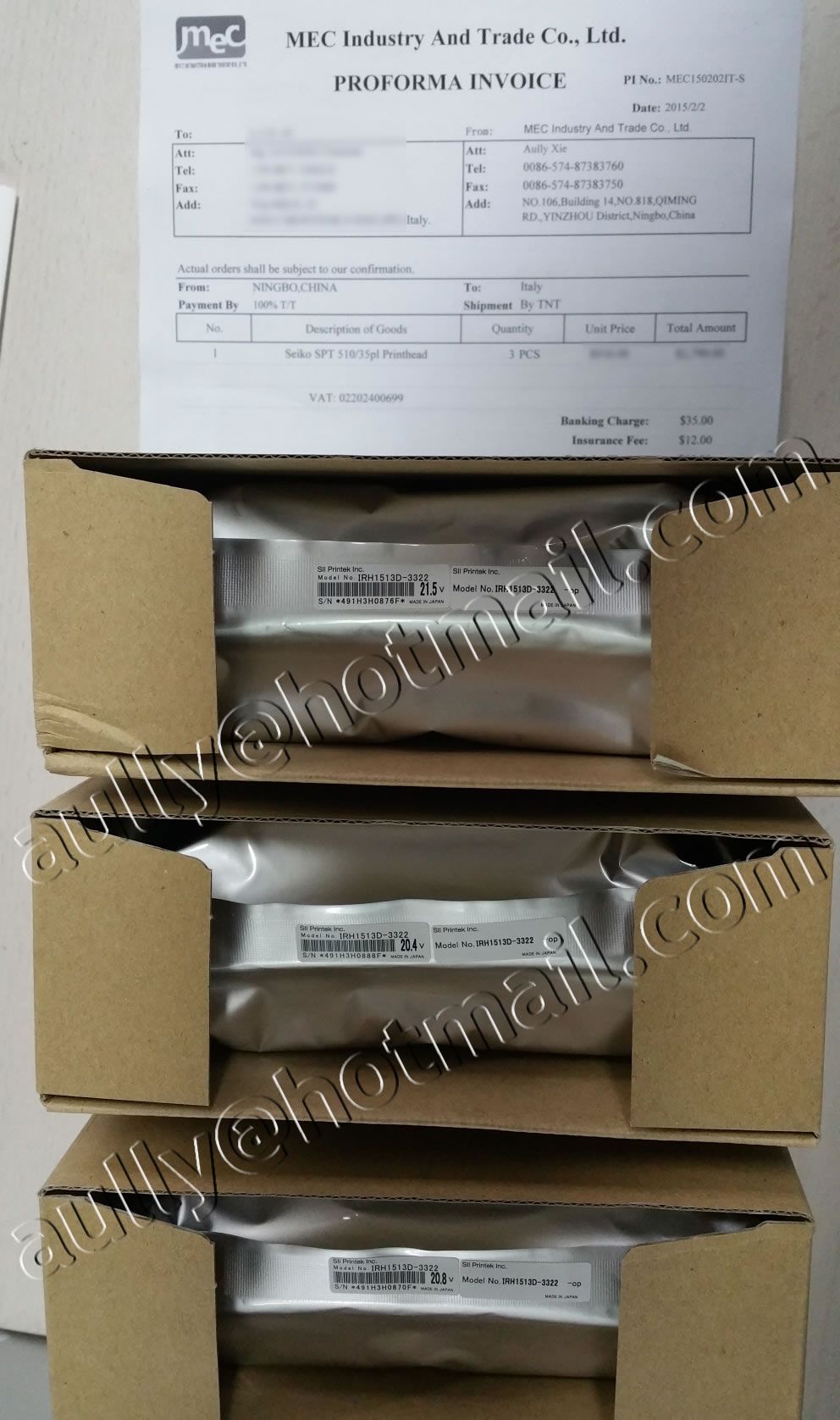 MEC150202IT-S(3PCS of Seiko SPT 510/35pl Printhead) to Italy