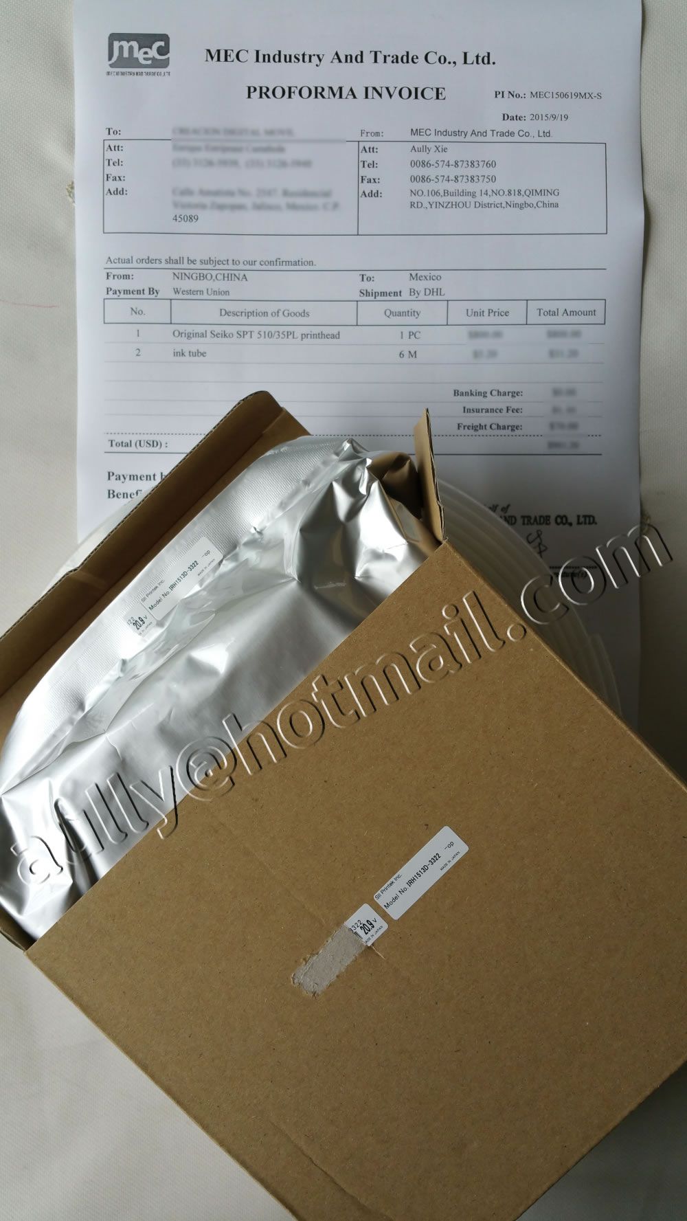 MEC150619MX-S (Seiko SPT 510/35PL printhead/Ink Tube) to Mexico