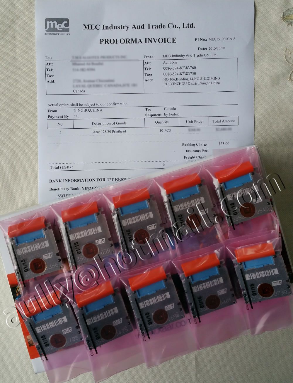 MEC151030CA-S(10 PCS of Xaar 128/80 Printhead) to Canada