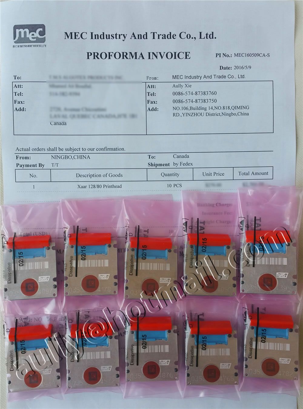 MEC160509CA-S(10 PCS of Xaar 128/80 Printhead) to Canada