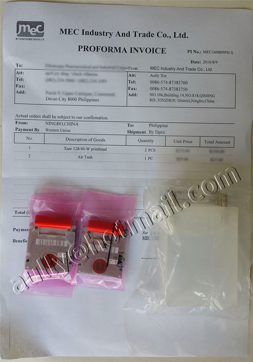 MEC160809PH-S (Xaar 128/40-W printhead/Air Tank) to Philippines