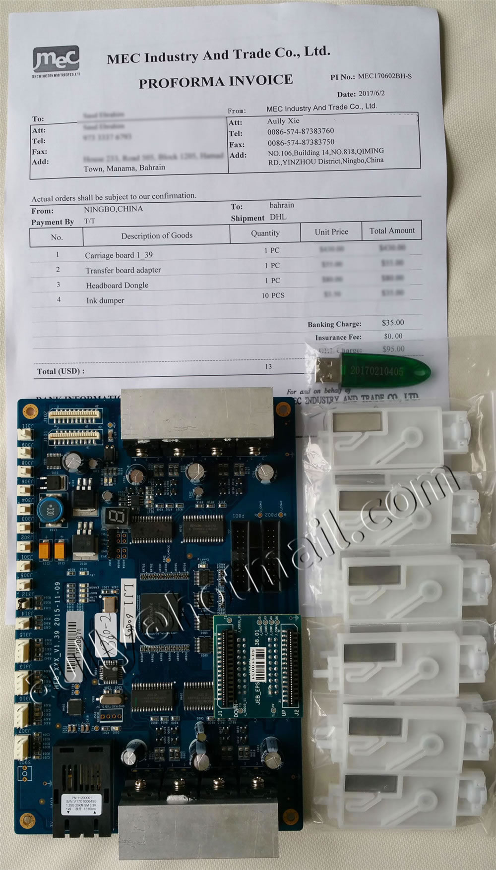 MEC170602BH-S (Galaxy Carriage board 1_39/Epson DX5 Transfer Board Adapter/Headboard Dongle/Ink Damper) to Bahrain