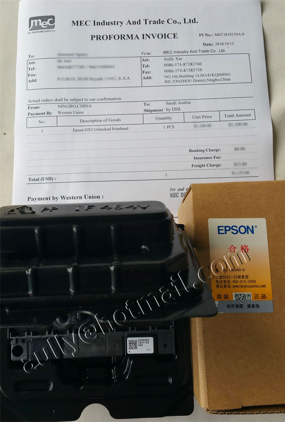 MEC180504SA-S (Epson DX5 Printhead/Ink Tube/Dongle) to Saudi Arabia