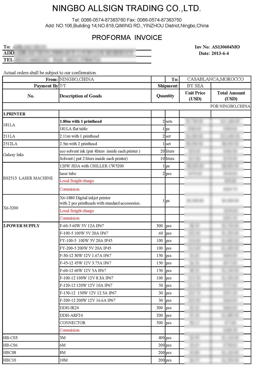 AS130604MO (Printer UD-181LA/UD-211LA/UD-2512LA/Engraving machine/Materials) to Morocco