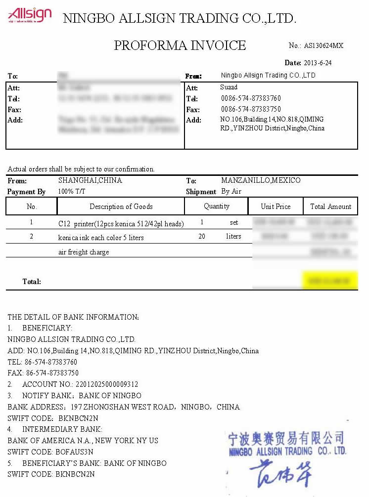 Bulk order AS130624MX to Mexico