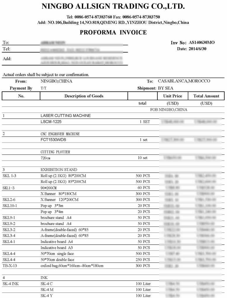 AS140630MO (Laser/CNC Cutting machine/Inks/LED/Banner Stands) to Morocco