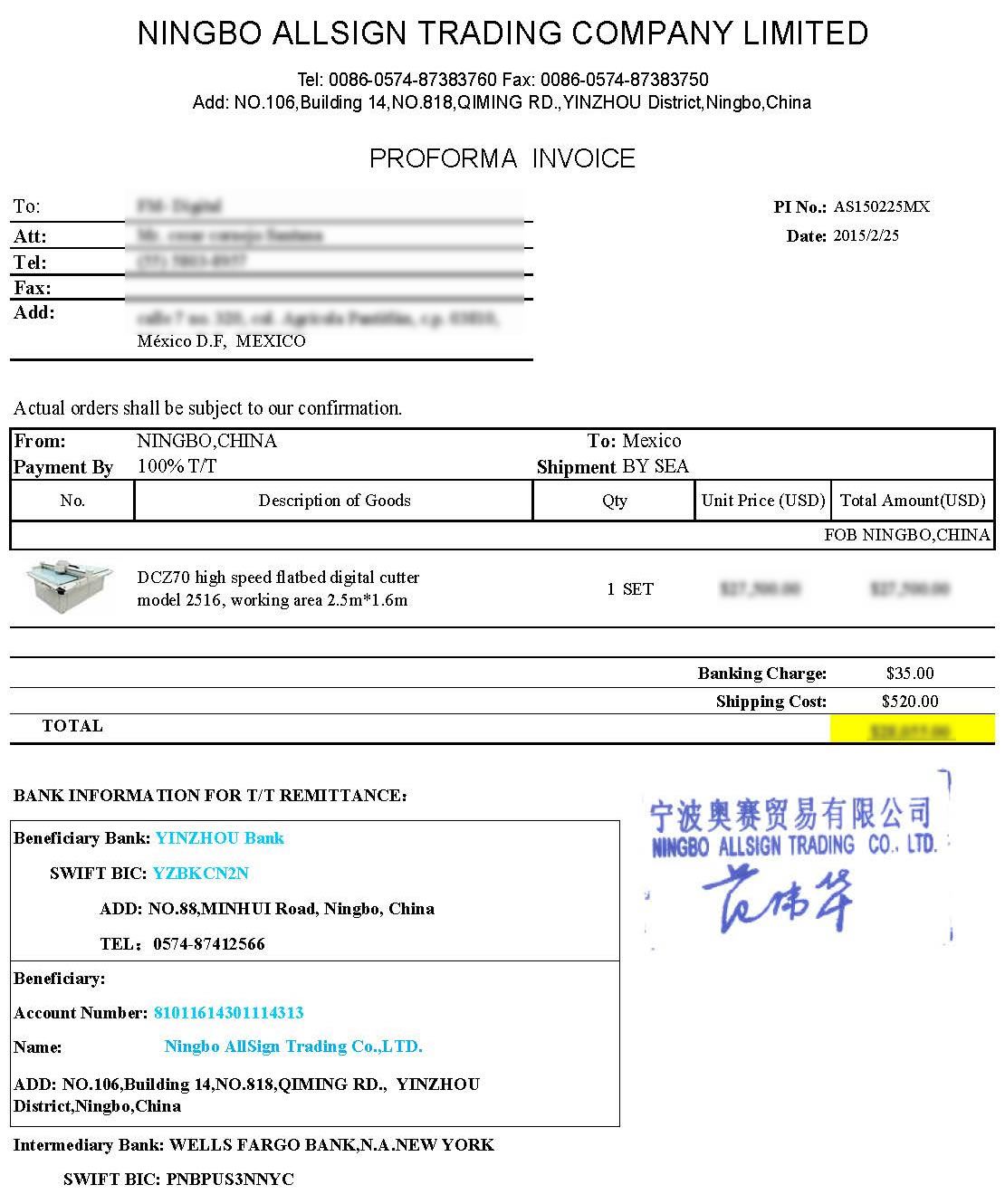 AS150225MX (High speed flatbed digital cutter DCZ70) to Mexico