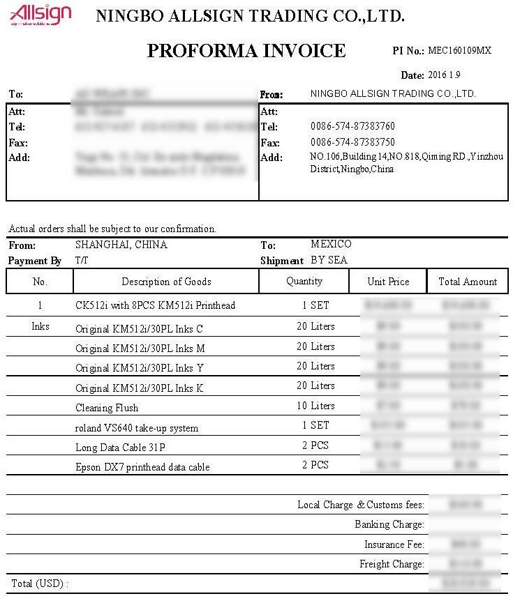 AS160109MX (Konica Printer CK512i with 8pcs KM512i head/KM512i Solvent Inks) to Mexico