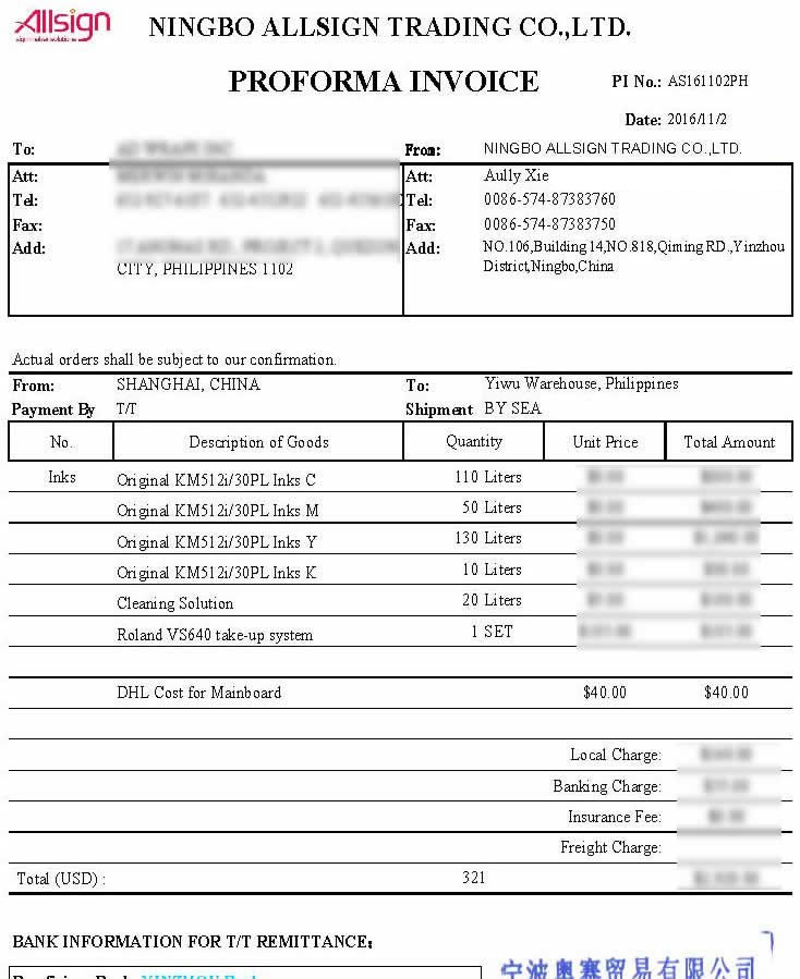 AS161102PH (300Liters KM512i Solvent Inks) to Philippines