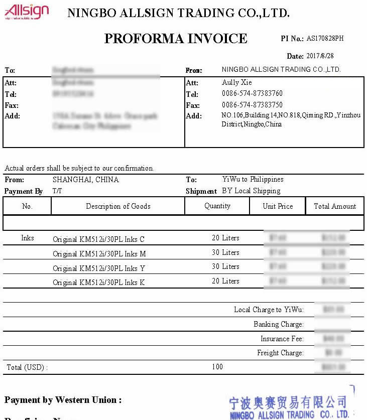 AS170828PH (100Liters Konica KM512i Solvent Inks) to Philippines