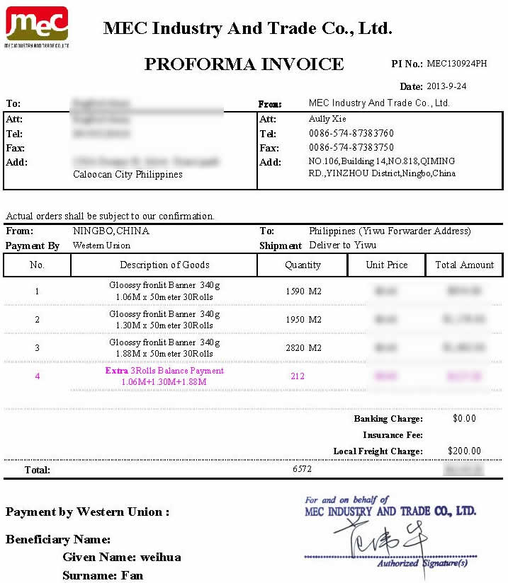 Proforma Invoice