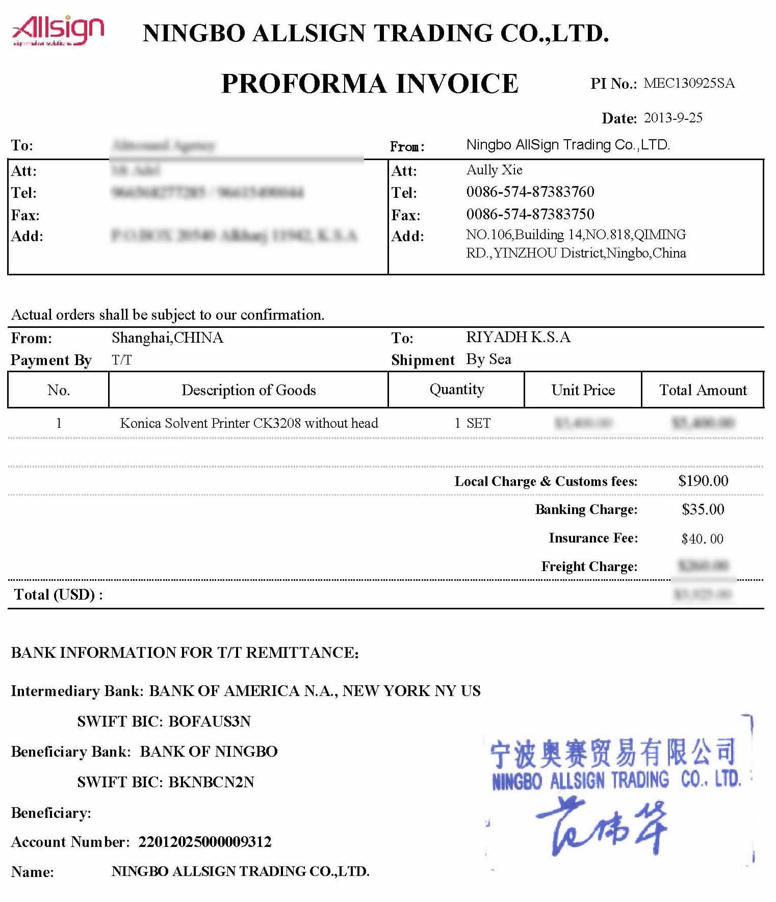 Bulk order MEC130925SA to Saudi Arabia