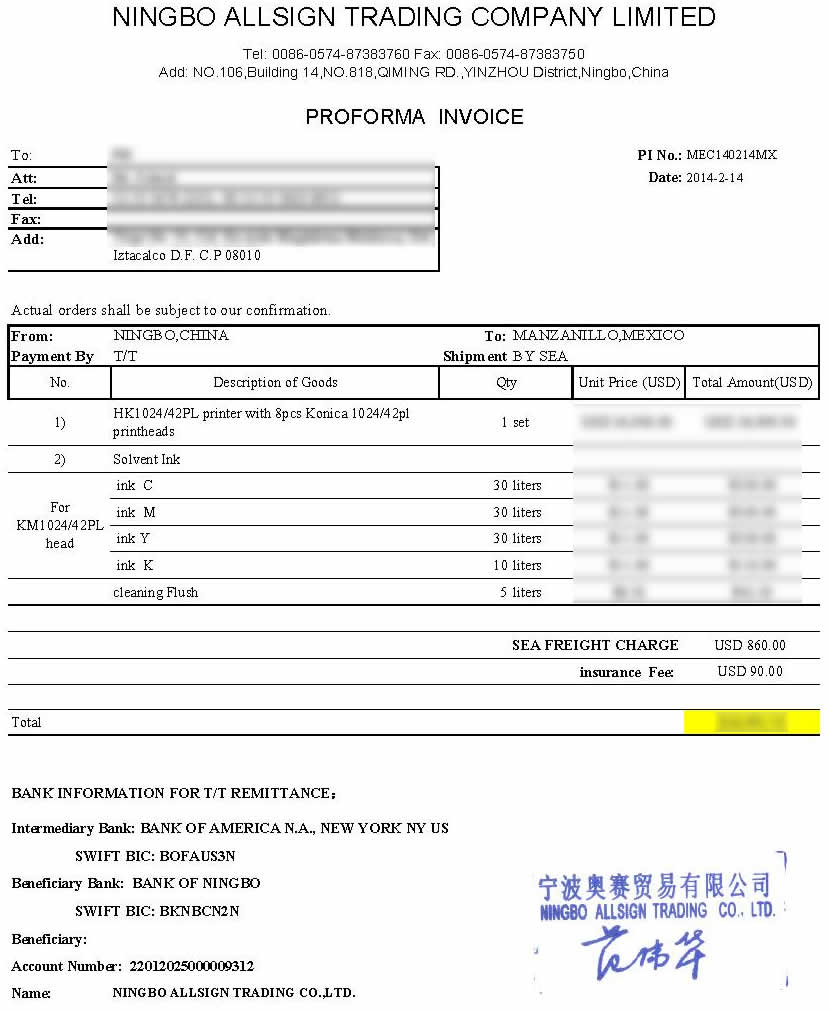 MEC140214MX (HK1024 Printer with Konica KM1024 printhead) to Mexico