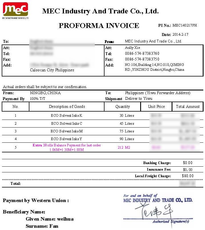 MEC140217PH(ECO Solvent Inks) to Philippines