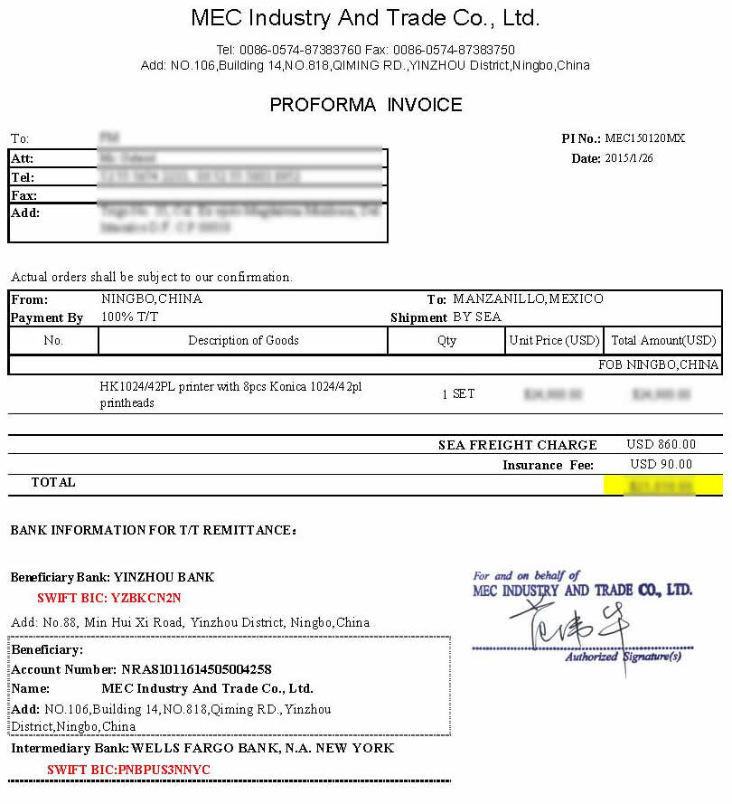 MEC150120MX (HK1024 with 8pcs Konica KM1024 Printhead) to Mexico