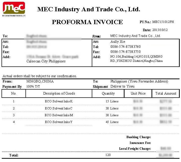 MEC151012PH (ECO Solvent Inks) to Philippines